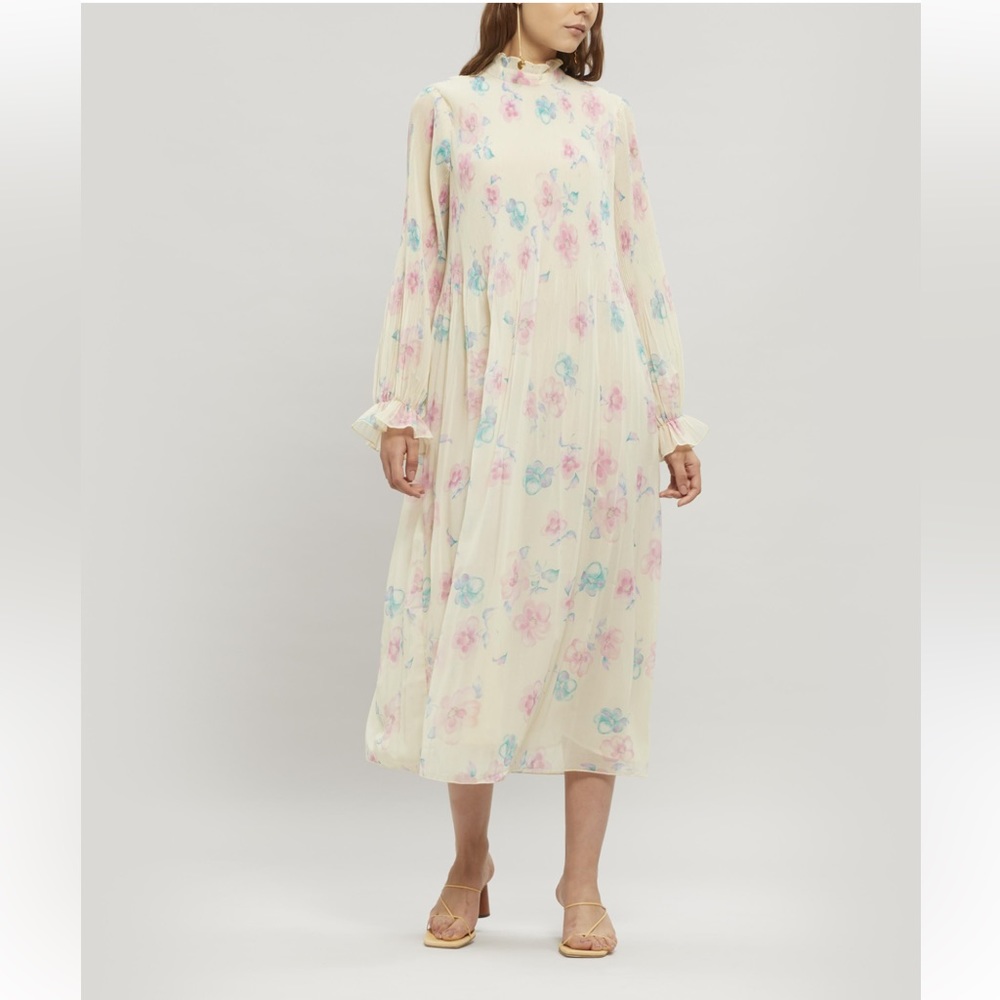 Ganni Pleated Georgette Midi Dress
